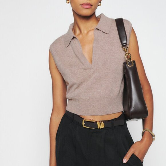 Reformation Gezim Collared Sweater Vest - Oatmeal - Picture 1 of 6